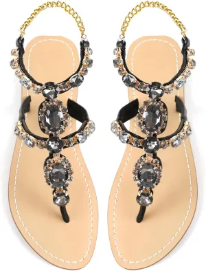 ZhuLinFeng Women'S Rhinestone Gladiator Sandals Flat Wedding Sandals Gem Pearl Sparkling Bridal Bridesmaid Sandals Blue Bohemian Sandals