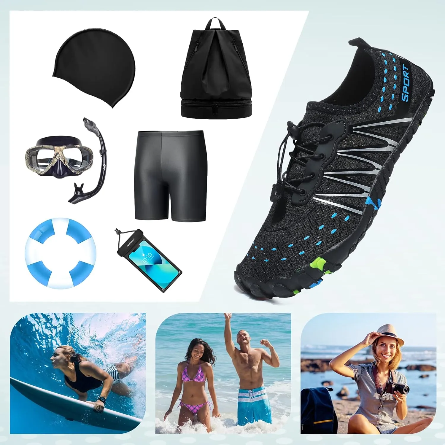 ziitop Water Shoes for Men Women Beach Barefoot Swim Rock Climbing Pool Shoes Socks, Anti-Slip Breathable Quick Dry Lightweight Slip-on, Outdoor Sport Hiking Walking Boating Fishing Diving Surfing