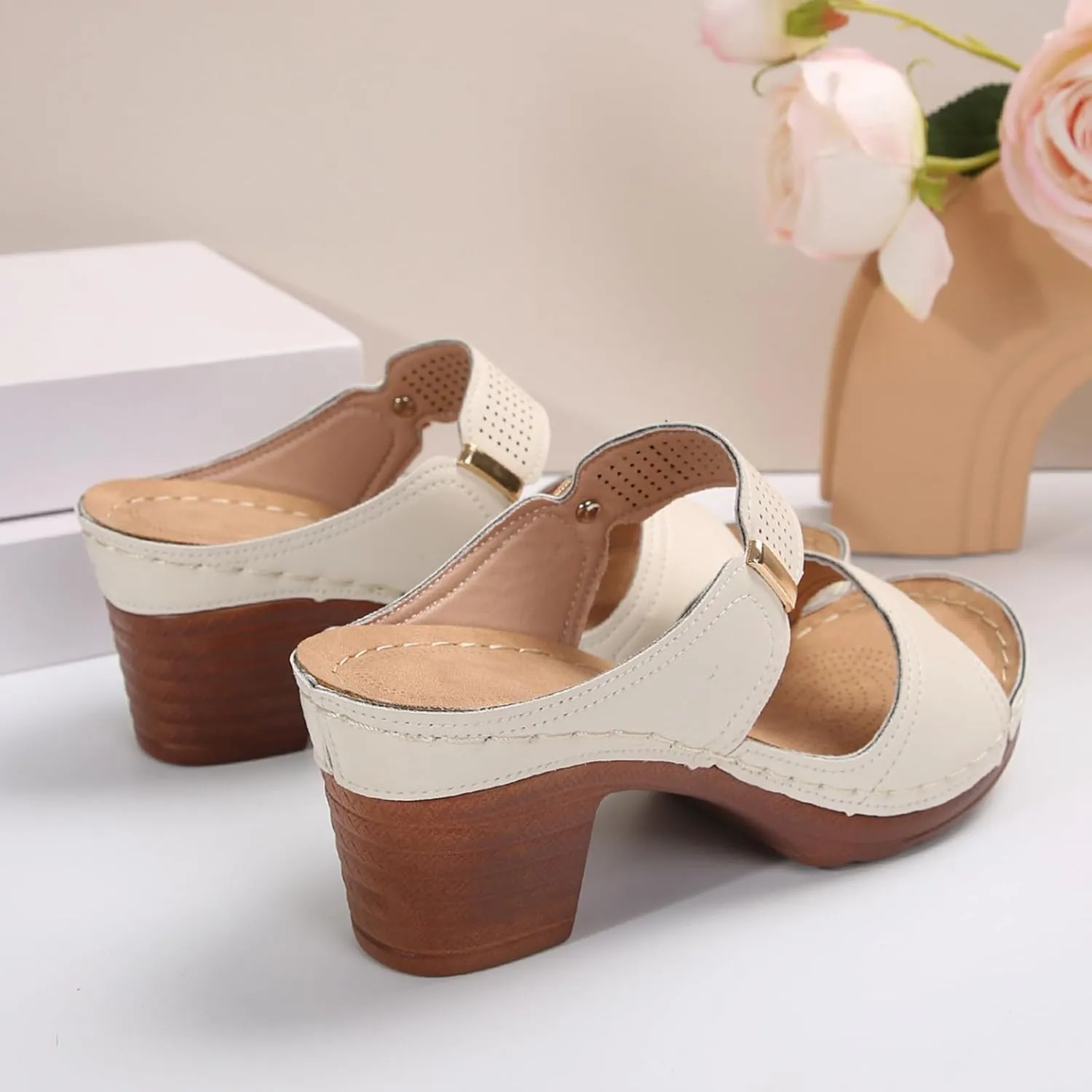 ZSpzx Summer Sandals For Women 2025,Women's Heeled Open Toe Heels Backless Mules Slip On Block Womens Mid Ankle Sandal Comfortable Casual Slippers Low Chunky Heel Strap Walking Shoes for Daily Wear