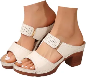 ZSpzx Summer Sandals For Women 2025,Women's Heeled Open Toe Heels Backless Mules Slip On Block Womens Mid Ankle Sandal Comfortable Casual Slippers Low Chunky Heel Strap Walking Shoes for Daily Wear