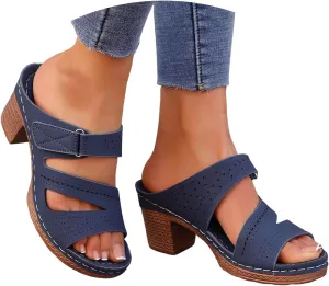 ZSpzx Summer Sandals For Women 2025,Women's Heeled Open Toe Slip On Block Womens Chunky Mid Heels Slippers Low Backless Mules Slide Ankle Strap Sandal Casual Comfortable Adjustable Walking Shoes