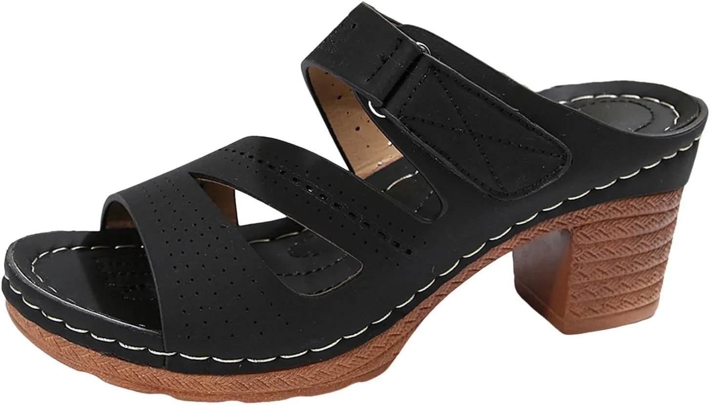 ZSpzx Summer Sandals For Women 2025,Women's Heeled Open Toe Slip On Block Womens Chunky Mid Heels Slippers Low Backless Mules Slide Ankle Strap Sandal Casual Comfortable Adjustable Walking Shoes