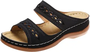 ZWRXW Summer Sandals for Women 2025 Arch Support Orthopedic Sandals Embroidered Vintage Slip On wedge shoess Anti-Slip Breathable Walking Slippers wedge Comfortable Wedge Sandal